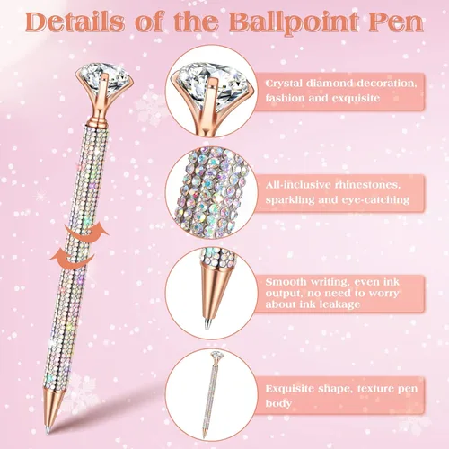 Miniatura 3 de Jeyiour 6 bolígrafos de diamantes grandes con diamantes de imitación de cristal brillante de metal con purpurina de diamante, bolígrafos de bola