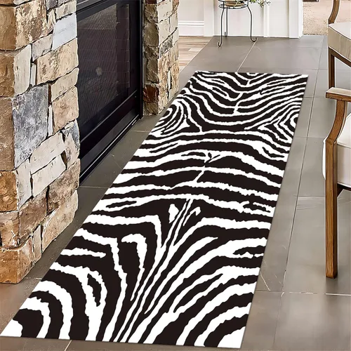 Miniatura 45 de Alfombra de pasillo con estampado de tigre, 2 x 10 pies, alfombra de rayas con estampado de piel de animal, alfombra interior a rayas blancas y 5