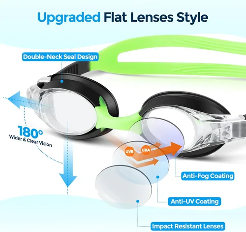 Miniatura 2 de Portzon Gafas de natación unisex para niños, antiniebla, sin fugas, visión clara, gafas de natación para piscina Azul + Negro