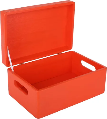 Creative Deco Caja Grande de Madera Roja de Almacenamiento con Tapa con Bisagras | 11.8 x 7.87 x 5.51 pulgadas (+-0.5) | con Asas | Caja de Regalo