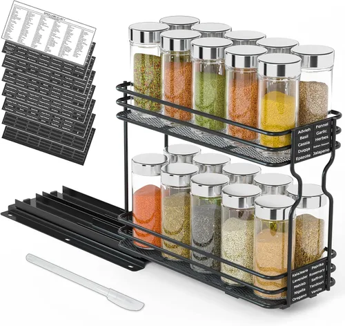 SpaceAid estante organizador de especias para gabinete, organizador de condimentos deslizante y resistente para armarios de cocina, con 415