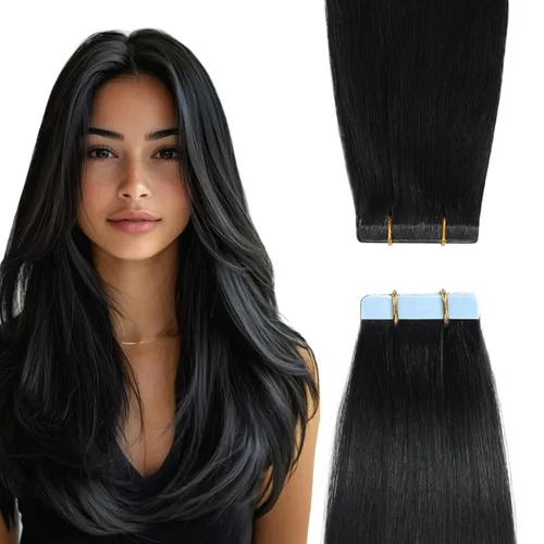 Miniatura 22 de YILITE Extensiones de cabello adhesivas de color rojo, 18 pulgadas, 50 g, 20 unidades, #99J, 100% cabello humano Remy, trama de piel sin costuras