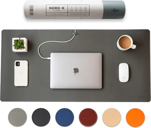 Miniatura 7 de Nordik - Tapete de Escritorio de Cuero de Corcho Organizador de Cables - Gris Plomizo 35 X 17 pulgadas - Tapete Premium Extendido para Mouse