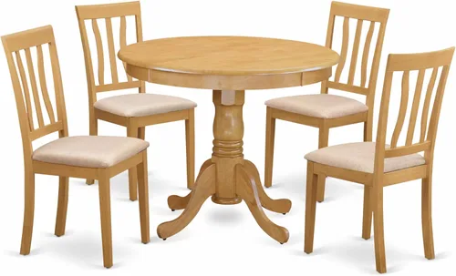 Miniatura 9 de East West Furniture ANTI3-OAK-C - Juego de mesa y sillas de cocina de 3 piezas que contiene una mesa de comedor redonda con pedestal y 2 sillas