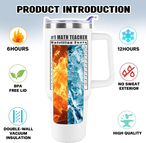 Miniatura 3 de Vaso de matemáticas con asa para hombres, 40 onzas, regalo de nutrición matemática, tazas de acero inoxidable, con texto divertido, aislantes