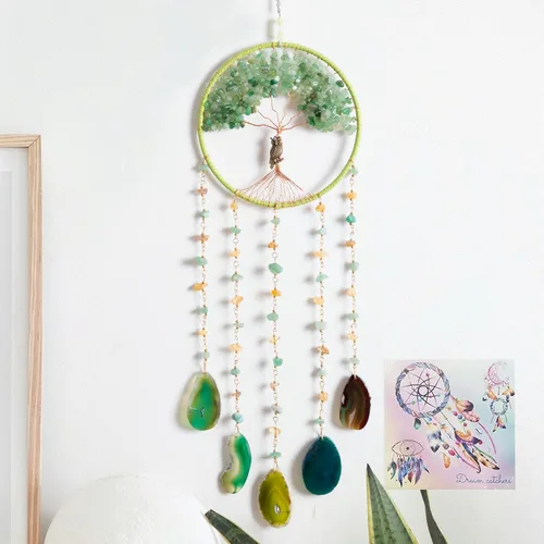 Miniatura 12 de Adorno de Ágata de Piedra de Cristal Gema Natural Árbol de la Vida Luna Atrapasueños con Cristal 7 Chakra Piedras Preciosas Atrapasueños de Arcoíris
