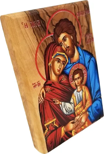 Miniatura 3 de Logos Trading Post Icono a todo color de madera de olivo de tierra santa de Israel, Sagrada Familia - Jesús, Virgen María y José, placa de icono