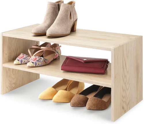 Miniatura 18 de Whitmor - Estante para zapatos apilable de madera con 2 estantes, nogal, 61 centímetros, paquete de 2