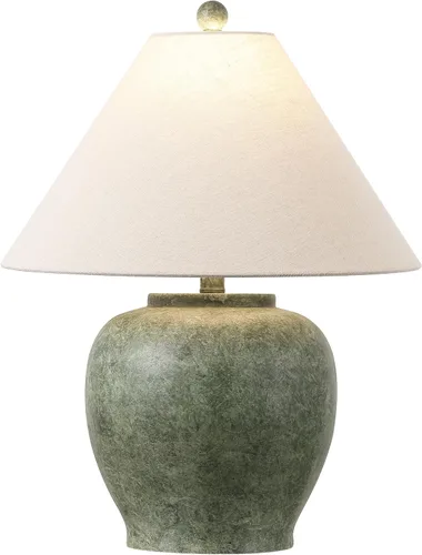SAFAVIEH Lighting - Dylan - Lámpara de mesa de resina de 22 pulgadas, color verde antiguo, diseño de cuerpo esculpido rústico de granja, ideal para