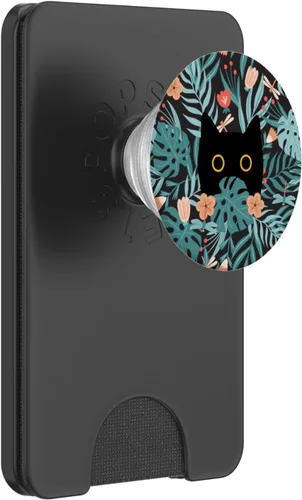 Miniatura 7 de Gato negro en flores botánicas patrón floral verde lindo gato PopSockets estándar PopGrip