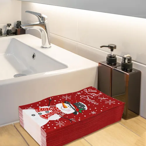 Miniatura 7 de 100 servilletas de Navidad con diseño de muñeco de nieve de invierno, 3 capas, servilletas de mano de papel de nieve, servilletas desechables