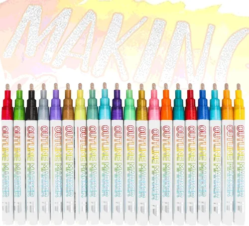 20 marcadores de contorno, rotulador para resaltar, juego de marcadores de contorno de doble línea, marcadores de pintura metálica para bolígrafos