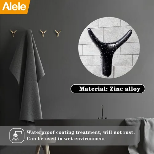 Miniatura 2 de Alele 2 ganchos de cuerno negros montados en la pared, ganchos de doble pared de metal resistente para colgar abrigos, toallas, sombreros, etc.