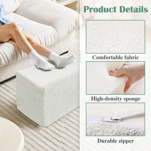 Miniatura 3 de Puf otomano rectangular, puf de relleno con relleno de trozos de espuma, suave forro polar coral peludo, otomana multiusos para sala de estar, blanco
