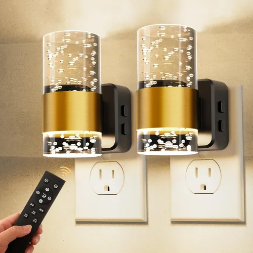 Miniatura 30 de Luces nocturnas que se enchufan a la pared, luz nocturna que cambia de color con enchufe giratorio, sensor de luz del atardecer al amanecer y brillo