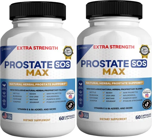 Miniatura 5 de Suplemento SOS Max para próstata, 60 cápsulas, complejo herbario natural con palma enana, vitamina E, B6, suministro para 30 días