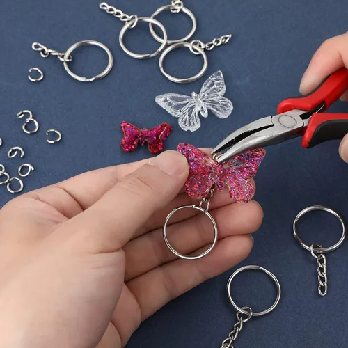 Miniatura 5 de 100 juegos de llaveros de 1 pulgada, llavero redondo dividido dorado con cadena y anillos de salto abiertos para hacer llaveros de bricolaje