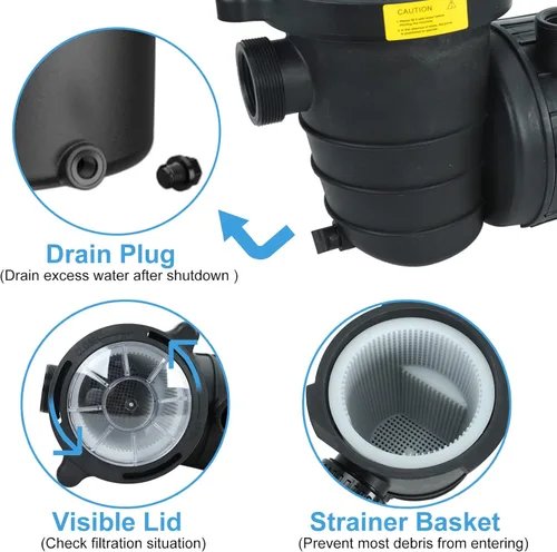 Miniatura 6 de Bomba de piscina de 1,0 HP en /sobre tierra, bombas de agua de piscina de una sola velocidad de 110V 5220GPH lnground sobre tierra con cesta