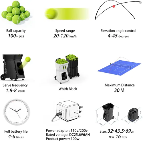 Miniatura 4 de PT-SMARTPro - Máquina de pelotas de tenis, servidor profesional de bolas automático con aplicación para control de Apple Watch, 20 puntos