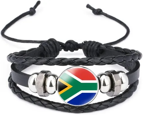 Miniatura 34 de vmcoatdu Mundial Muchas Banderas Nacionales Brazalete Retro de Aleación de Cuero para Pulsera de Cuerda Trenzada de Bandera Nacional