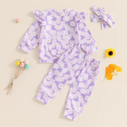 Miniatura 4 de Kaipiclos Ropa de otoño e invierno para bebé niña, sudadera con estampado floral, camisa de manga larga, pantalones, ropa