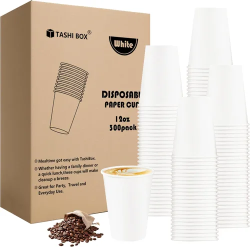 Miniatura 8 de TashiBox Vasos de papel para bebidas calientes blancas de 12 onzas, 120 unidades, tazas de café de papel desechables