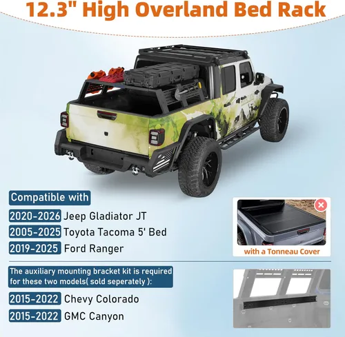 Miniatura 2 de u-Box Estante de cama de camión de 12.3 pulgadas de alto para Toyota Tacoma cama de 5 pies, Jeep Gladiator JT, Ford Ranger, Chevy Chevrolet