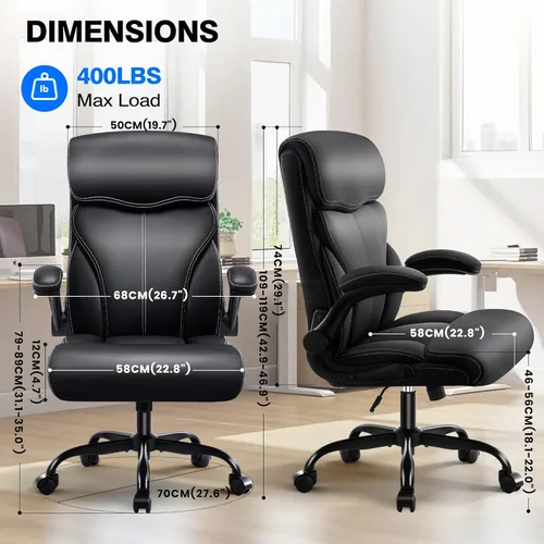 Miniatura 2 de AreShark Silla de oficina – Silla ejecutiva de escritorio cómoda transpirable con respaldo alto y soporte lumbar, silla ergonómica de cuero con Negro