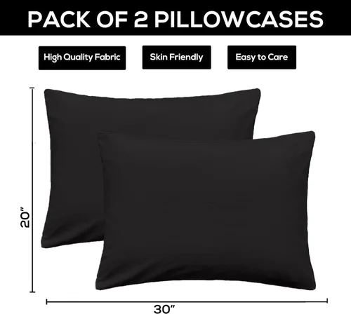 Miniatura 3 de Juego de 2 fundas de almohada negras de tamaño Queen estándar, fundas de almohada de algodón suave con cierre de sobre, resistentes al encogimiento