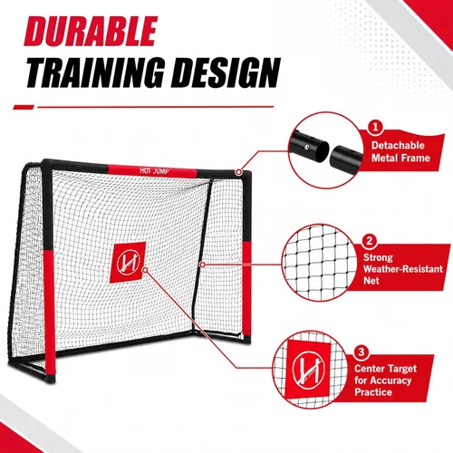 Miniatura 4 de Portería de fútbol para patio trasero, 6x4/8x5/10x6.5/12x6.5 pies de metal, porteria de fútbol para niños de 8-12 años, red de fútbol con diseño