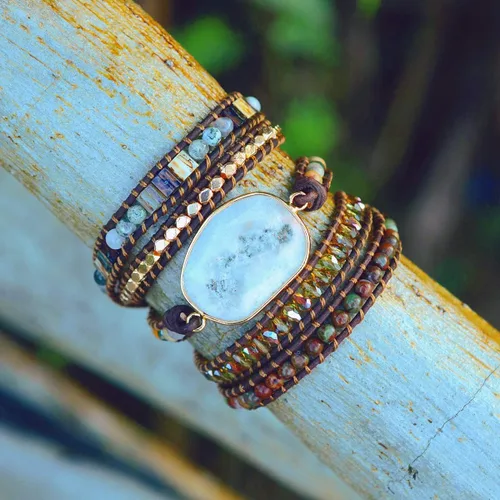 Miniatura 82 de ZOSOJONA - Pulseras bohemias hechas a mano de piedra natural, que dan vuelta, con cuentas de cristal de turquesa