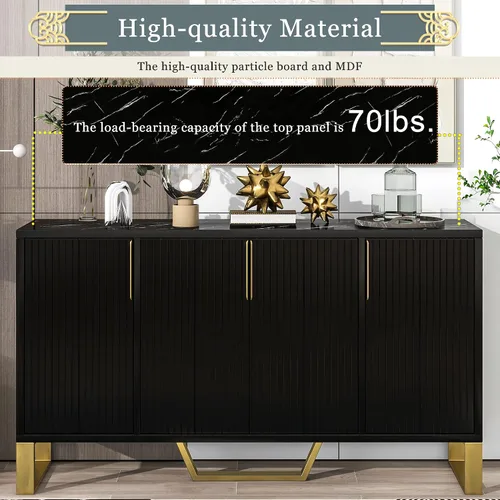 Miniatura 8 de Quarte Aparador moderno de lujo con cuatro puertas, asas y patas de metal y estantes ajustables, mesa consola de armario de cocina para sala