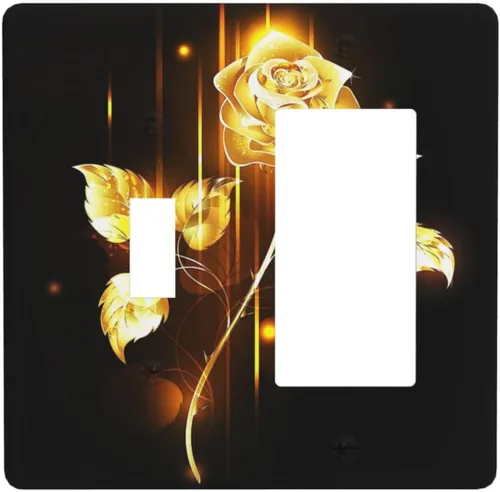 Miniatura 29 de Cubiertas de placa de pared de 3 gang con interruptor de luz de triple palanca, en negro y dorado con esplendor de oro rosa, estampado floral