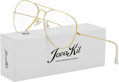 Miniatura 2 de JOVAKIT Lentes de aviador transparentes para mujeres y hombres, lentes sin receta, lentes de bloqueo de luz azul, marco de metal