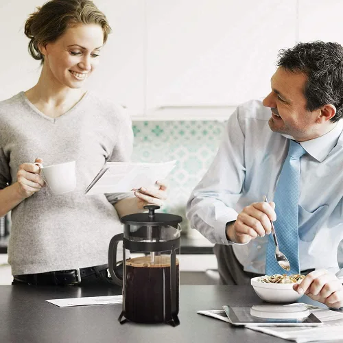 Miniatura 7 de QUQIYSO Cafetera de prensa francesa de acero inoxidable 304 con 4 filtros, resistente al calor, duradera, fácil de limpiar, prensa de café de vidrio