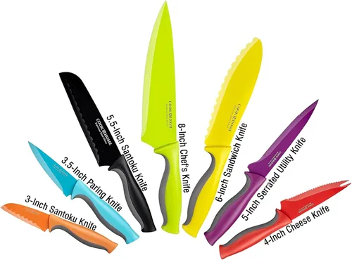 Miniatura 3 de Cook N Home Basics - Juego de cuchillos de cocina de acero inoxidable al carbono recubierto con fundas, cuchillas afiladas antiadherentes