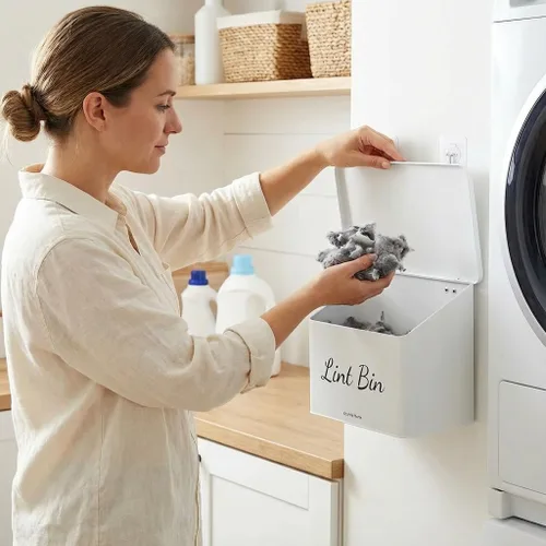 Miniatura 5 de Papelera metálica magnética con tapa para la decoración del cuarto de lavado con pequeño contenedor de pelusa Caja metálica Contenedores