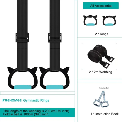 Miniatura 4 de Nuevos anillos de gimnasia profesionales, tanto para adultos como para niños, soporta 550 libras, equipo de fitness en casa, barra de dominadas