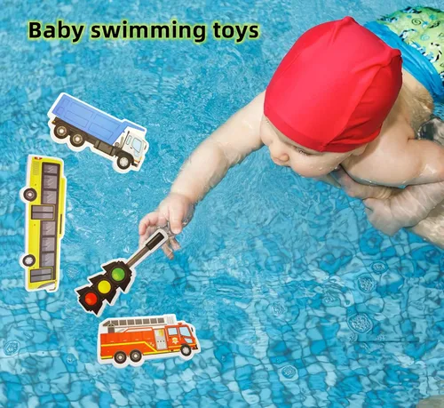 Miniatura 8 de Juguetes de baño de espuma para niños pequeños, 29 piezas de vehículos, calcomanías de baño con bolsa de almacenamiento, bañera flotante educativa
