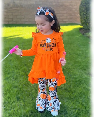Miniatura 2 de HINTINA Conjunto de ropa de manga larga con volantes para niña pequeña, con estampado floral, para otoño e invierno