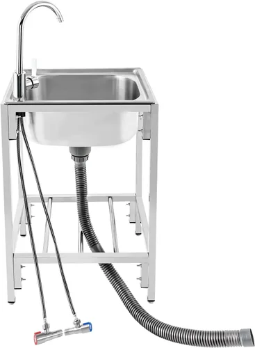 Miniatura 2 de Fregadero utilitario independiente de cocina de un solo tazón con grifo, fregadero de acero inoxidable con moldeado integrado para lavadero, baño