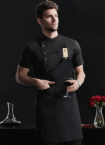 Miniatura 3 de Chaqueta de chef de moda para hombre, transpirable, con ventilación oculta, uniforme de chef (abrigo + delantal)