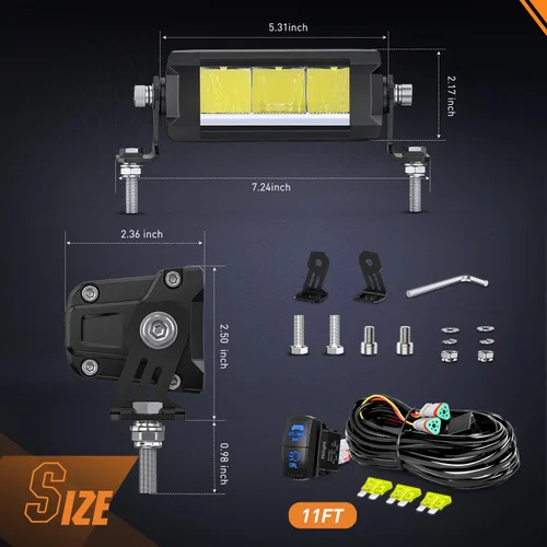 Miniatura 2 de Nilight Barra de luz LED con DRL ámbar 2 PCS 15 W 5.3 pulgadas fila única 1680 LM anti-reflejo punto todoterreno luces de conducción delgadas IP68