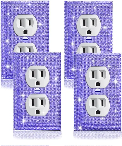 Miniatura 6 de 4 Piezas Cubiertas de Tomacorriente con Diamantes de Imitación Plateados Brillantes Placa de Pared 1 Gang Toggle Cubierta de Interruptor de Luz
