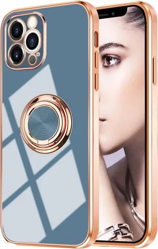 Miniatura 42 de Compatible con iPhone 11 Kickstand, anillo de rotación de 360 grados integrado con borde de oro rosa brillante que funciona con soporte magnético