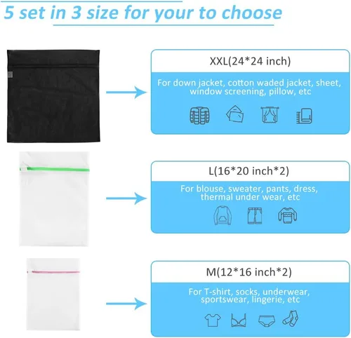Miniatura 5 de 5 bolsas de malla para ropa delicada con cremallera, bolsas de lencería para lavandería, bolsa organizadora de almacenamiento de viaje, bolsas