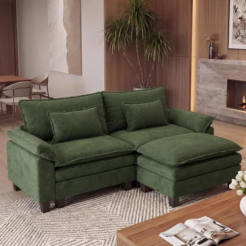 URRED - Sofá seccional modular Cloud, sofá moderno en forma de L de 87" con asiento profundo con otomana y almohadas, ultra cómodos sofás de pana
