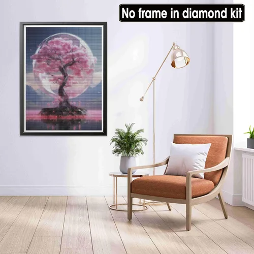 Miniatura 4 de LOMSIOY Kit de pintura de diamantes de imitación de árbol para adultos, pintura con arte de diamantes, flor de cerezo, taladro completo redondo