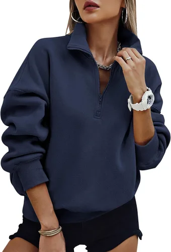 Miniatura 16 de PRETTYGARDEN Sudaderas de gran tamaño con media cremallera para mujer, sudaderas con capucha de forro polar 2025 de manga larga a la moda, tops