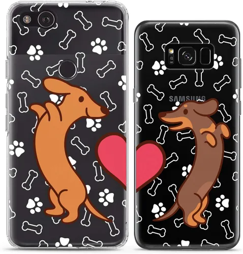 Miniatura 6 de Fundas a juego para parejas compatibles con iPhone 16 15 14 13 12 11 Pro Max Mini Xs X 6s 8 Plus 7+ Xr 10 SE 5 Doxie Dog Paw Pattern Cute Art Mate